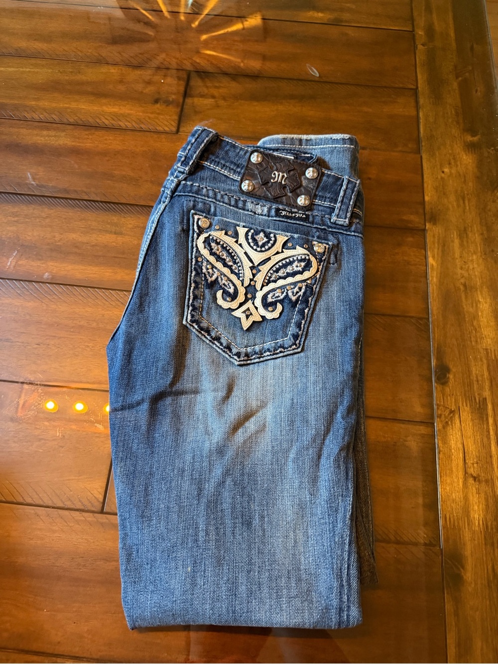 Miss Me Blue Embroidered Pocket Jeans